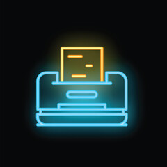 Poster - Neon printer printing document icon on black background is a vector illustration perfect for websites, apps and presentations