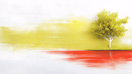 Wall Mural - vibrant tree stands alone against backdrop of yellow and red hues, creating striking contrast that evokes sense of tranquility and beauty