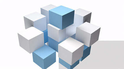Fototapete - An abstract geometric shape illustration with white and blue background, perfect for technology themed banner cards.

