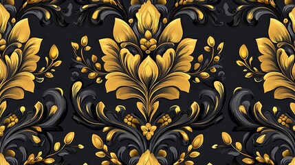 Wall Mural - Golden floral damask pattern, elegant background design for luxury textile, wallpaper, or web