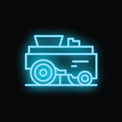 Poster - Blue neon style icon of a truck working on the road, isolated on a black background