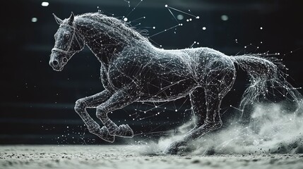 Wall Mural - abstract galloping horse: dynamic lines and points in motion