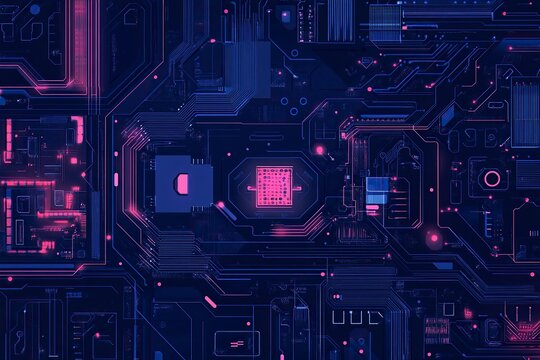 Abstract background with digital brain and circuit board, artificial intelligence concept. Vector illustration, stock photo contest winner, vector graphics, on dark blue background, high resolution. -