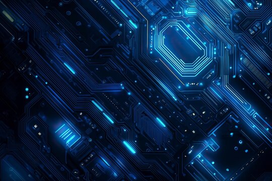 Abstract background with digital brain and circuit board, artificial intelligence concept. Vector illustration, stock photo contest winner, vector graphics, on dark blue background, high resolution. -