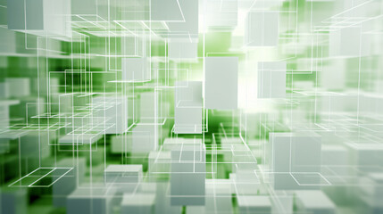 Leinwandbilder - A complex white geometry made of cube segments with green accents, ideal for wallpaper and presentation backgrounds, offering a modern, structured design.

