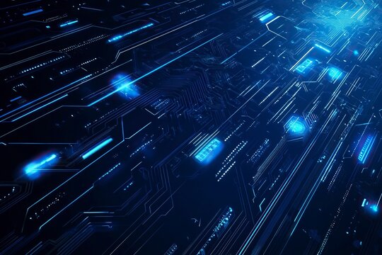 Abstract background with digital brain and circuit board, artificial intelligence concept. Vector illustration, stock photo contest winner, vector graphics, on dark blue background, high resolution. -