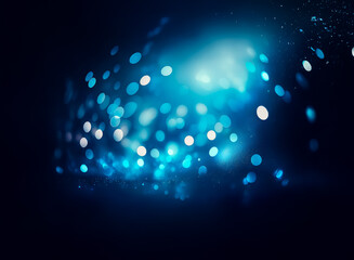 Wall Mural - dreamy abstract backdrop featuring blurry blue and white bokeh lights against a dark, deep backgroun