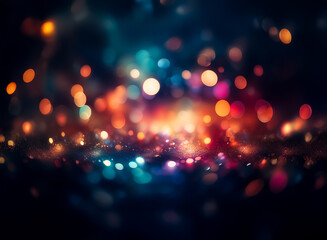 Wall Mural - abstract image displays a mesmerizing bokeh effect with vibrant, blurry lights against a dark backdr