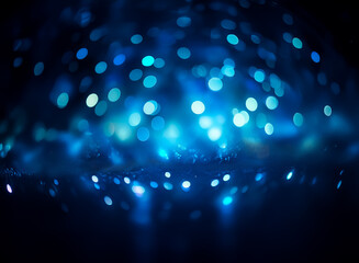 Wall Mural - blurry blue lights create a dreamy and soft bokeh effect on a dark backdrop, suggesting a magical an