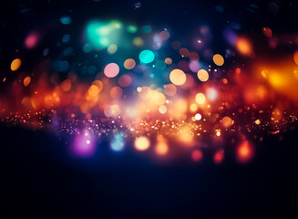 Wall Mural - abstract bokeh lights burst with vibrant colors against a dark backdrop, creating a festive and magi