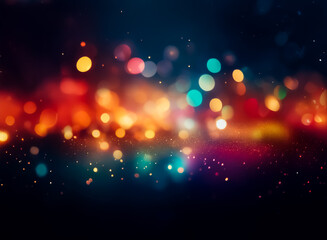 Canvas Print - Abstract background featuring vibrant bokeh lights on a dark backdrop.  Festive and magical, blurred lights create a dreamy atmosphere perfect for events.