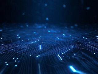 Poster - abstract futuristic digital brain with circuit board lines on blue background, artificial intelligen