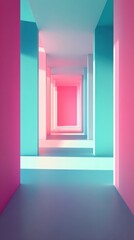 Aufkleber - Sharp pink and teal shadows defining an abstract geometric corridor.