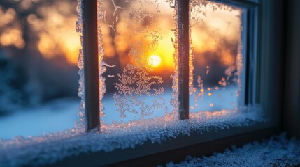 Poster - Frosted window glass with intricate ice patterns and natural light illuminating the scene