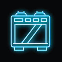 Poster - glowing neon icon of electric or gas stove with oven on a black background