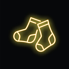 Poster - Yellow neon sign showing a pair of socks glowing on a black background