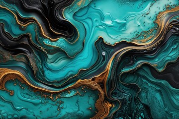 Turquoise and Antique Black Textured Background with Liquid Flow and Bold Gradient Design