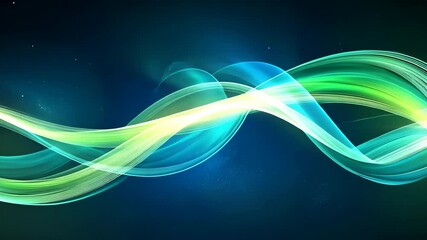 Poster - Flowing neon light waves in abstract motion on a dark background with twinkling particles