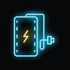 Aufkleber - neon power bank icon glowing, concept of portable charger for smartphone and other gadgets
