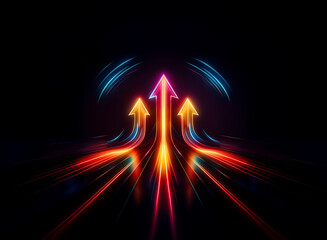 Aufkleber - vibrant arrows with glowing trails point up on dark backdrop, showing direction and progress, with l