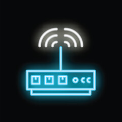 Poster - Neon sign of a wireless router emitting a wifi signal, representing internet connectivity