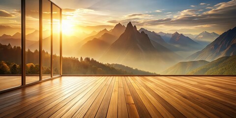 Wall Mural - Serene Sunrise Vista from a Deck with Panoramic Mountain Views