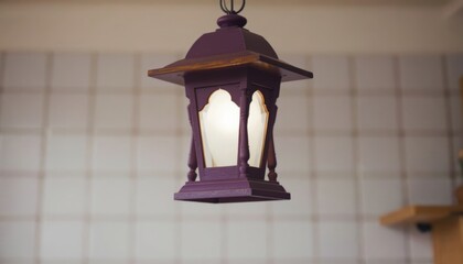 Hanging Purple Lantern Casting Soft Light, Unique Interior Decor Piece