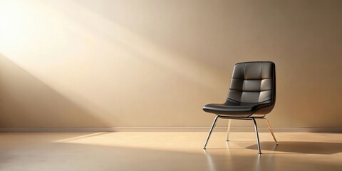 Sticker - Sunlight Illuminates a Modern Black Leather Chair in a Minimalist Room Setting