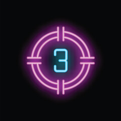 Poster - Neon sign showing number three inside a crosshair, suggesting a countdown or target concept