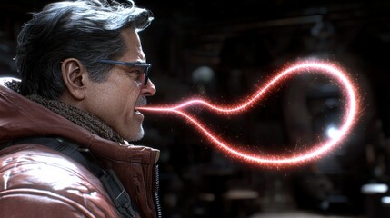 Poster - Breath of energy a man harnesses cosmic power urban environment digital art close-up view imagination unleashed