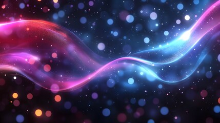 Poster - Mesmerizing cosmic waves of ethereal vibrant galaxy glow against a starry night sky  Surreal abstract background with swirling digital energy and light patterns in a futuristic mystical dimension