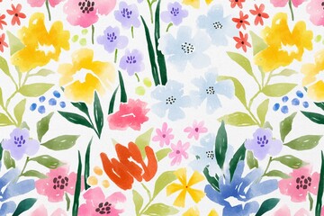 Poster - Watercolor flower background, hand painted summer pattern