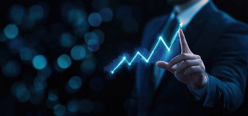 Poster - Businessman touching virtual upward trending graph indicating success