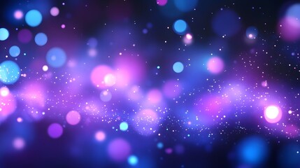 Poster - Shimmering Cosmic Shimmer Mesmerizing Glowing Nebula and Starry Galaxy in Dreamlike Purple and Blue Hues  Captivating Celestial Backdrop with Luminous Particles and Iridescent Bokeh Effects