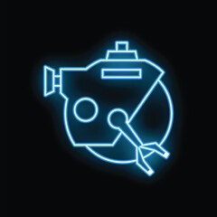 Poster - Glowing neon line mars rover icon isolated on black background vector illustration