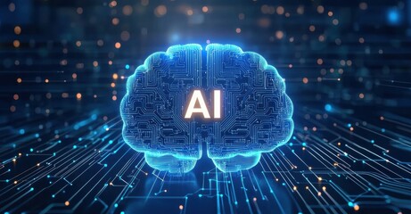 Aufkleber - Digital brain representing artificial intelligence glowing on circuit background
