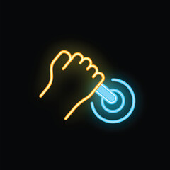 Poster - Neon glowing icon of a hand holding a stylus and touching a screen