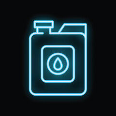 Canvas Print - Blue neon sign depicting a jerrycan with a drop, evoking concepts like fuel, gasoline, and energy