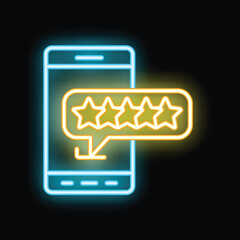 Poster - Smartphone receiving a five star feedback rating in neon light style