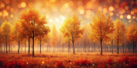 Wall Mural - Golden Autumnal Grove A Serene Landscape of Trees in Vibrant Fall Foliage Under a Soft, Hazy Light