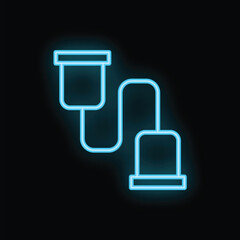 Poster - Neon blue wire connecting two points forming a continuous line on a black background