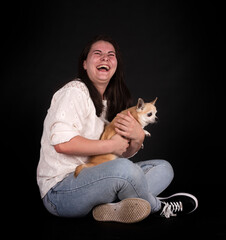 Wall Mural - chihuahua and woman in studio