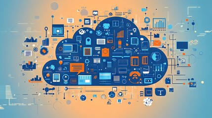 Poster - Cloud computing concept with digital connectivity elements
