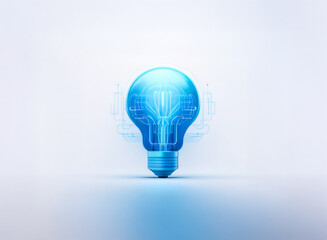 Wall Mural - a luminous blue light bulb, internally patterned with circuit designs, stands centered against a sta