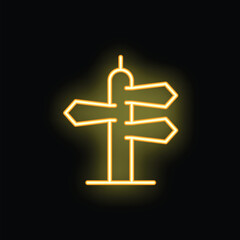 Poster - Minimalistic glowing yellow neon icon of a signpost with blank arrows pointing in different directions, indicating multiple choices and uncertainty