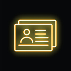 Poster - Yellow neon icon of an id card or business card glowing on a black background