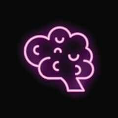Poster - Bright pink neon sign of a human brain is glowing on a black background