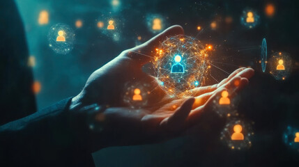 Poster - Digital representation of diverse people connected through technology in a futuristic setting