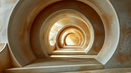 Poster - Hypnotic light play in curved architectural tunnel with surreal arches