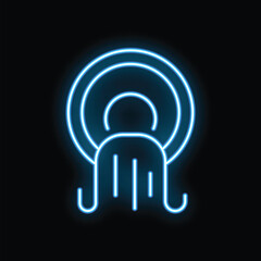 Poster - blue neon sign representing a towel hanging on a towel ring on a black background, ideal for hotel, 